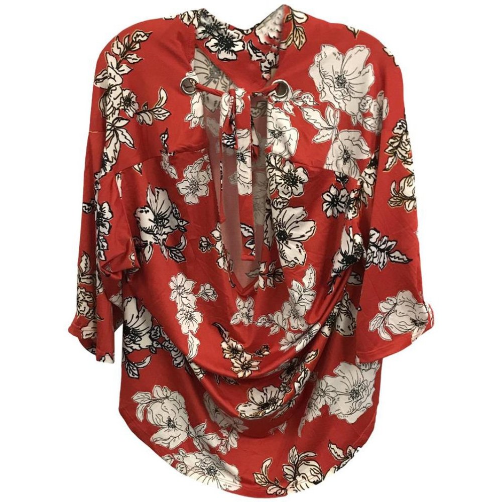 NWT Size 2X Brina & Em Floral Short Sleeve Blouse